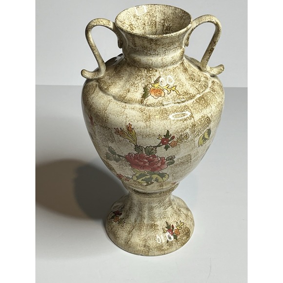 Vintage-Style Ceramic Floral Decorative Vase Urn With Handles - Picture 2 of 8